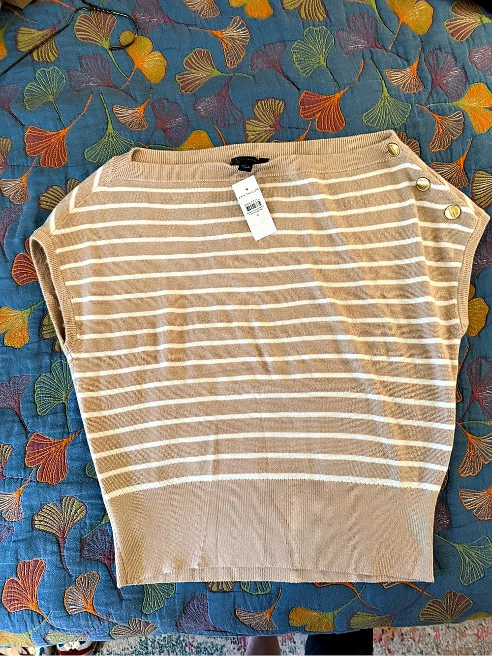 Ann Taylor Striped Cotton Top in Brown & White Size Medium NWT